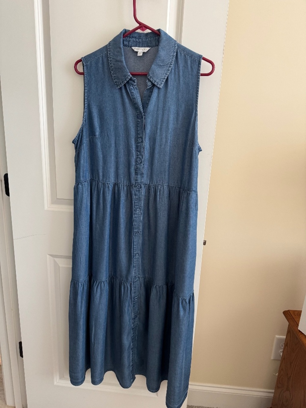 Crown & Ivy Petite Women's Denim Tiered Button-Down Midi Dress—Never Worn